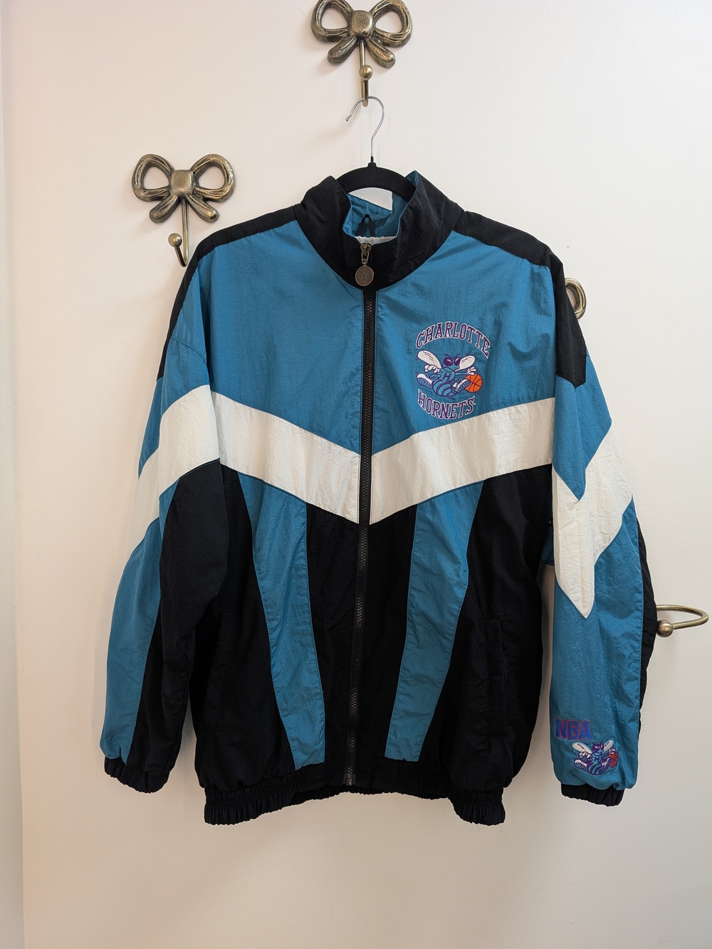 Charlotte Hornets Teal and Black Vintage Windbreaker Jacket